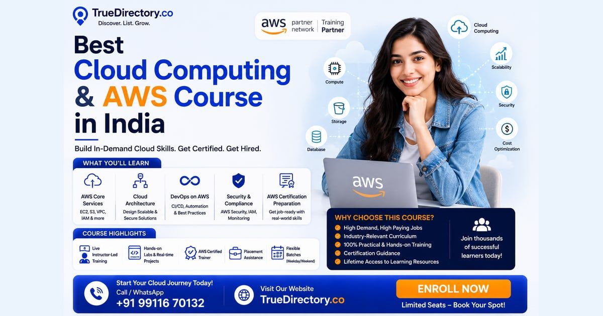 Best Cloud Computing & AWS Course in India 2026: Fees, Certifications & What Actually Gets You Hired — TrueDirectory guide card