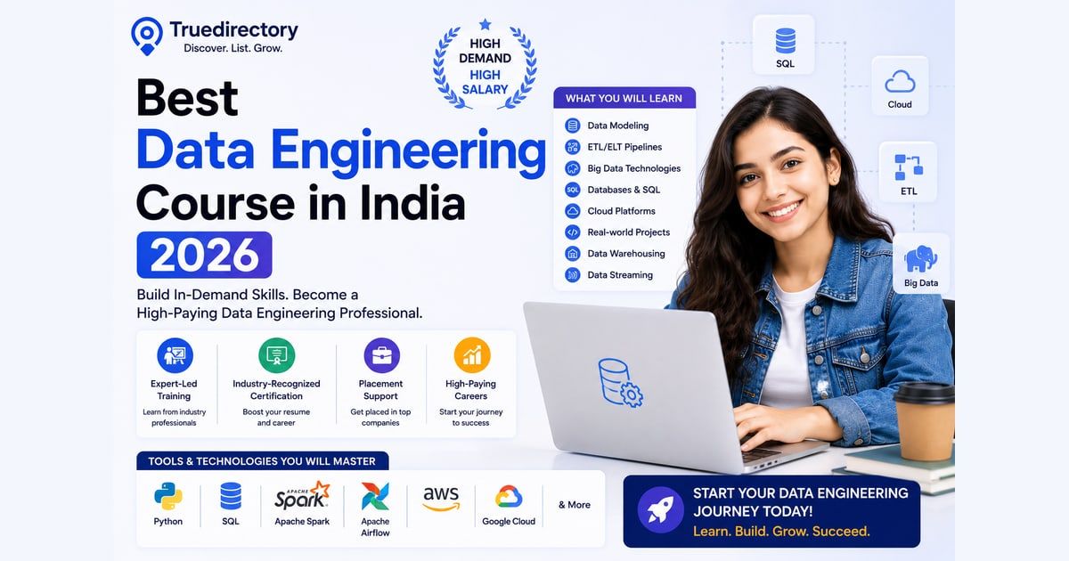 Best Data Engineering Course in India 2026: Honest Comparison of Fees, Skills & Job-Readiness — TrueDirectory guide card