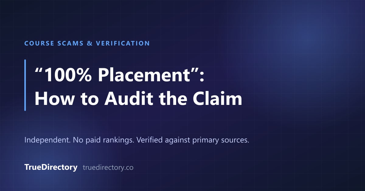 "100% Placement Guarantee": How to Audit the Claim Before You Pay (2026) — TrueDirectory guide card