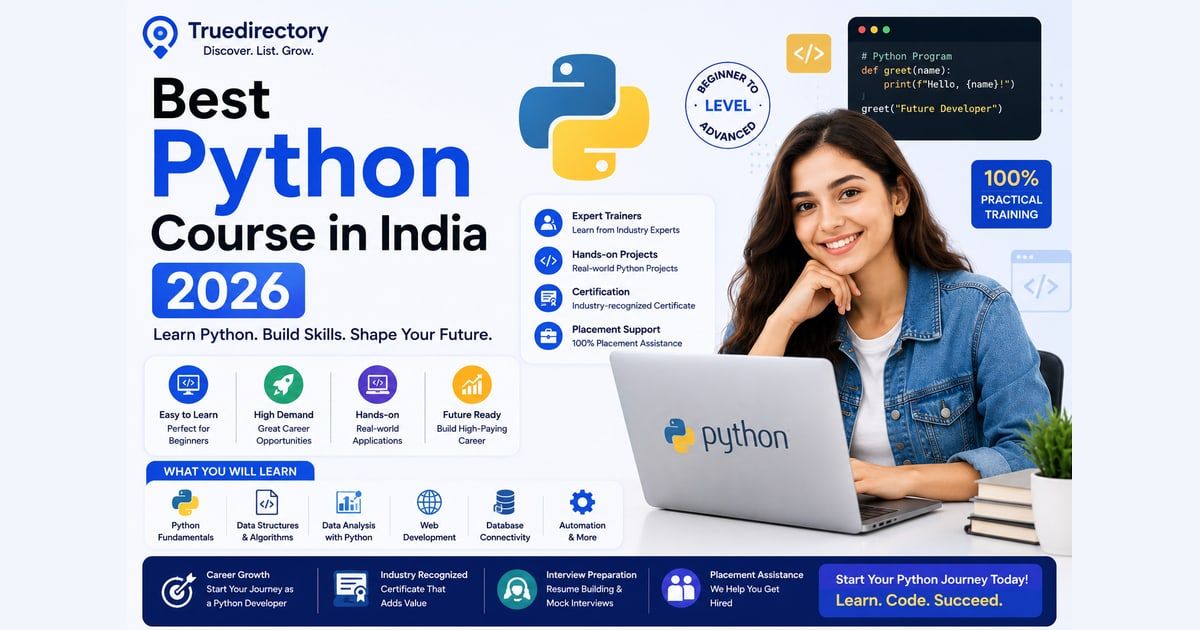 Best Python Course in India 2026: Fees, Curriculum & Which One Is Actually Worth It — TrueDirectory guide card