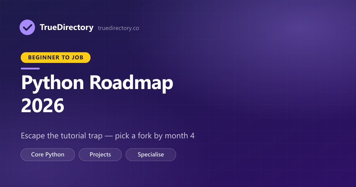 Python Roadmap 2026: From First Line to Employable, Without the Tutorial Trap — TrueDirectory guide card